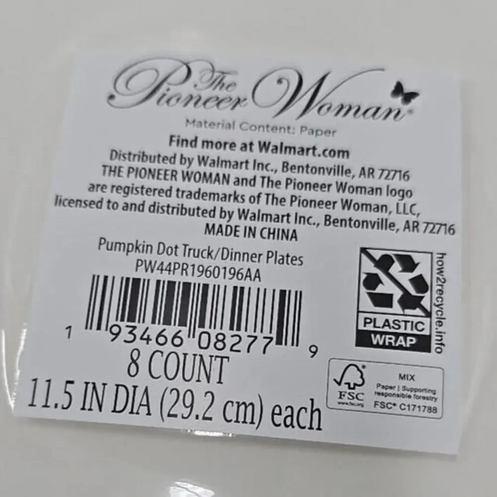4 PACKS‎ The Pioneer Woman Pumpkin Dog Truck Paper Plate; 32 Ct.; 11.5